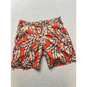 Onia The Calder Swim Trunks Mens Large Tropical Leaf Print Beige Orange Mesh Lin